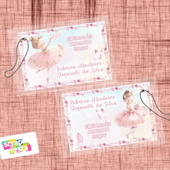 Cartão Identificação Mochila/lancheira Bailarina Aquarela