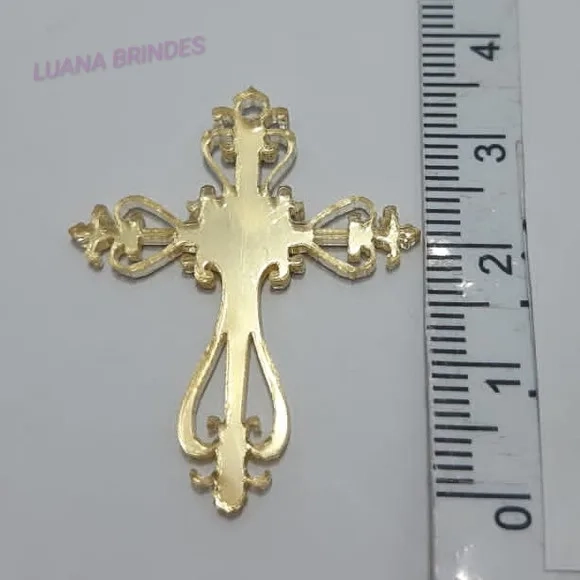 Pingente Cruz de Acrílico Espelhado Dou 3,6cm Pct 6 Unidades