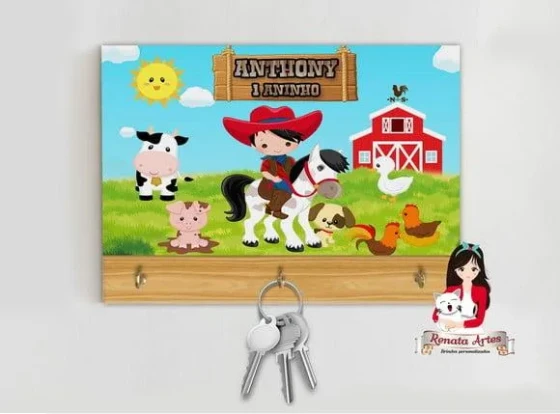 Porta Chaves Personalizado Fazendinha Novo