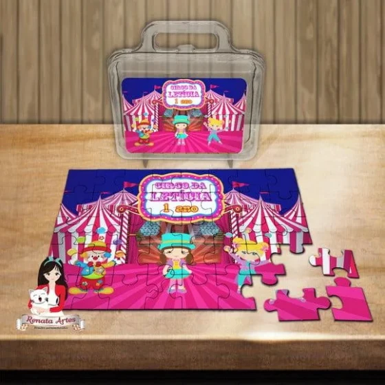 Quebra Cabeça Personalizado na Maleta Circo Rosa
