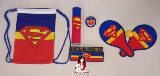 Mochila Ping Pong + Kit Jogos Tema Super Homem