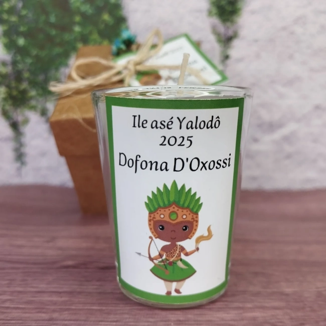 10 Unidades Vela Aromática no Copo Personalizada Orixa Oxóssi  - Odé - FAZEMOS QUALQUER TEMA