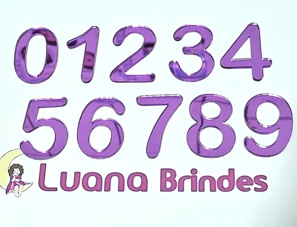Apliques Numero Acrílico Espelhado Roxo Pacotes com 10 Peças