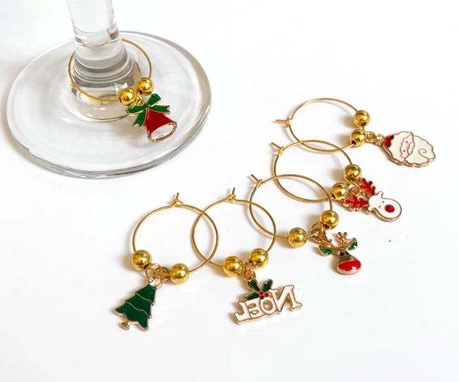 Marcadores identificador de taça natalinos esmaltados - kit com 6 aros Natal/ mesa posta ( escolha o seu)