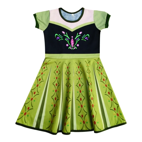 Vestido Infantil Fantasia Princesa do Reino Gelado Primavera Verde e Preto