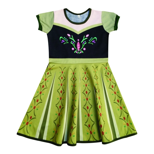 Vestido Infantil Fantasia Princesa do Reino Gelado Primavera Verde e Preto
