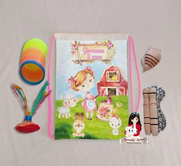 Mochila Boa Infância Tema Fazendinha Aquarela