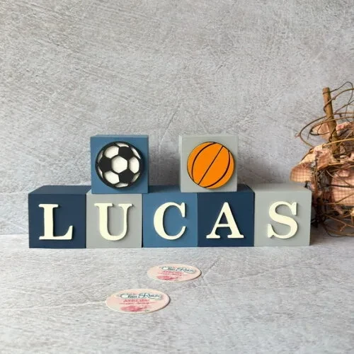 Esportes Futebol e Basquete - Cubos 6x6cm Decoração Bebê