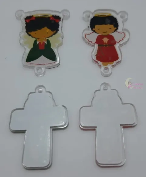 Kit Terço Anjinhos e Crucifixo de acrílico - pct c/2 kits.