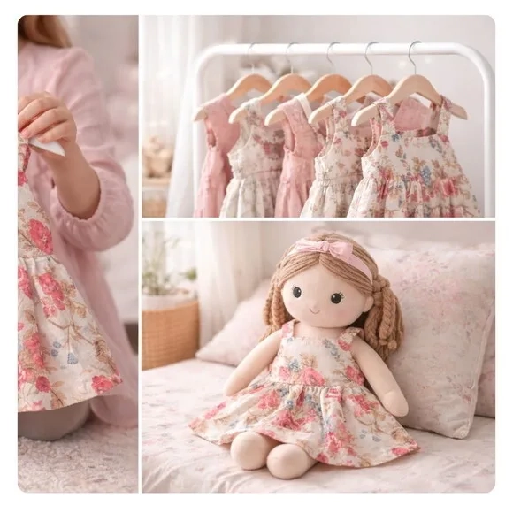 Vestido Floral para Boneca 32 cm em Tricoline com Velcro