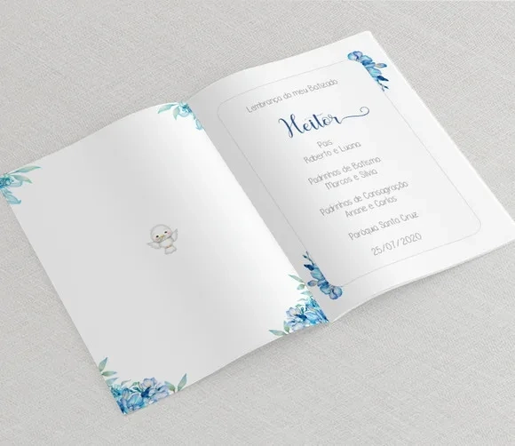 Livrinho De Orações Batizado - Floral Azul