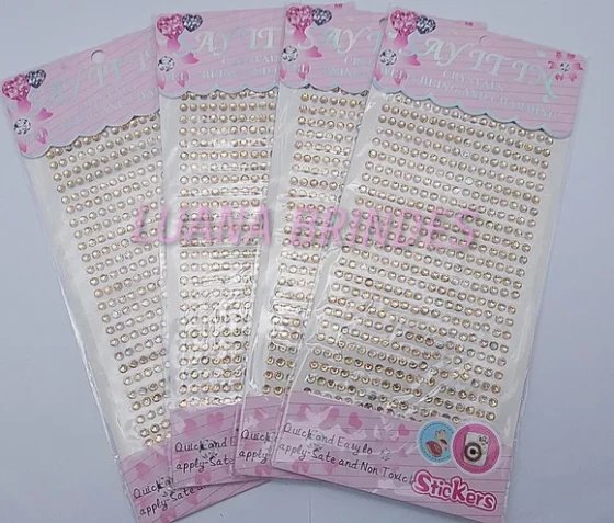Cartela Adesiva com Strass Dourado - 2 unidade