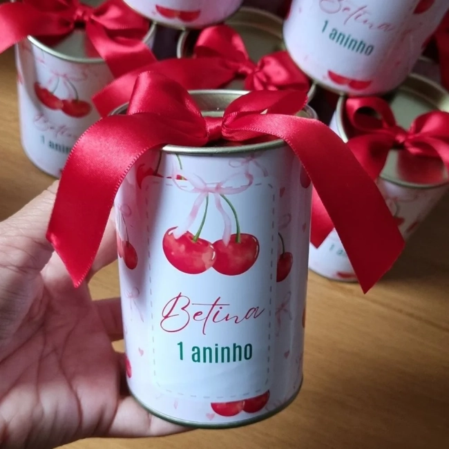 Lembrancinha de cerejinha tubolata 6x10 Tampa Metalizada Dourada