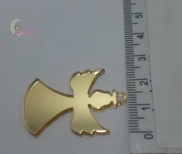 Pingente Anjinho de Acrílico Espelhado Dourado-pct c/7 unid