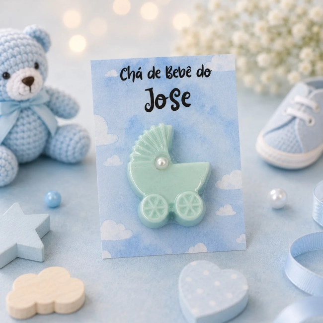 30 uni Lembrancinhas Mini Sabonete Carrinho de Bebê Azul Perfumado no Cartão Aniversário, Chá de Bebê, Batizado e etc.
