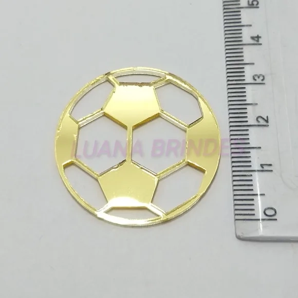 Aplique Bola de Futebol Acrílico Espelhado Dourado -3,5cm -