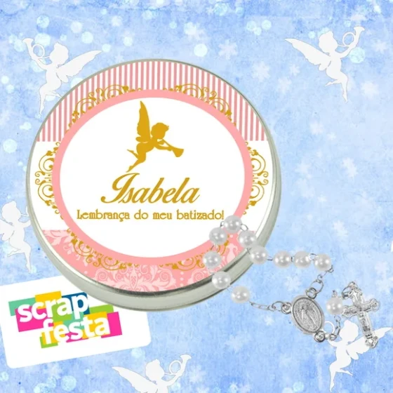 Latinhas Personalizadas Festa Batizado + Mini Terço Branco
