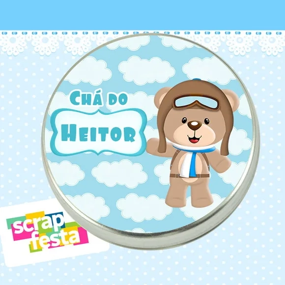 Latinha Chá de Bebê Urso Aviador Cute
