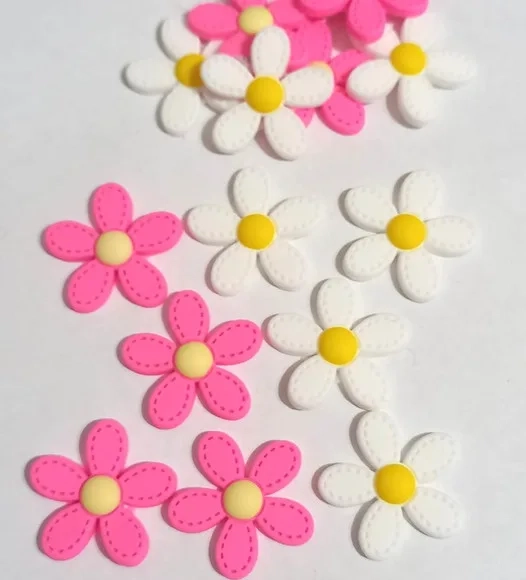 Aplique Flor Branca e Rosa Emborrachado- 8 Unidades