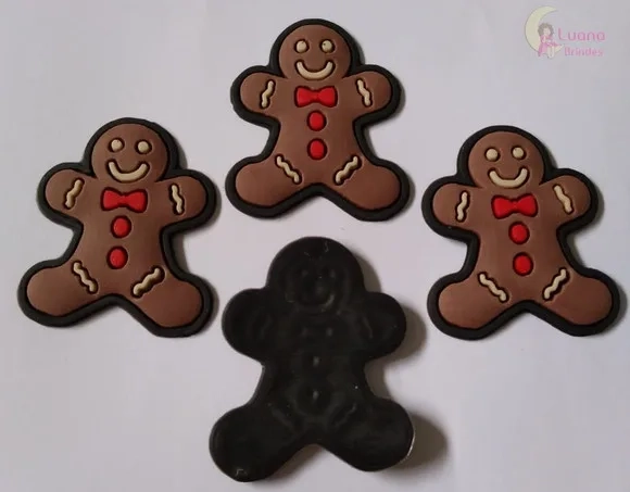 Aplique Boneco Biscoito de Natal de Borracha - Pct C/7 Unid
