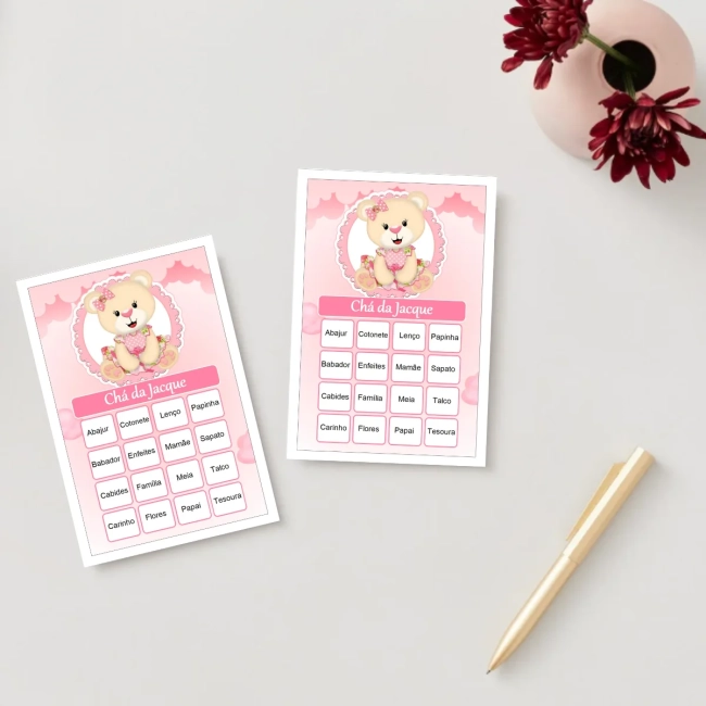 Bingo Chá de Bebê Menina Pdf Para Imprimir