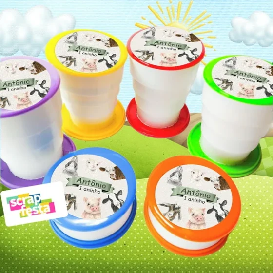 Copo Retrátil Personalizado Festa Fazendinha Aquarela