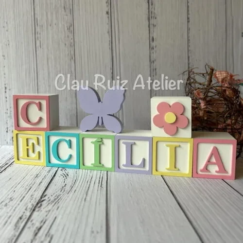 Decoração Bebê - Cubos 6x6cm Candy Ts + Borboleta