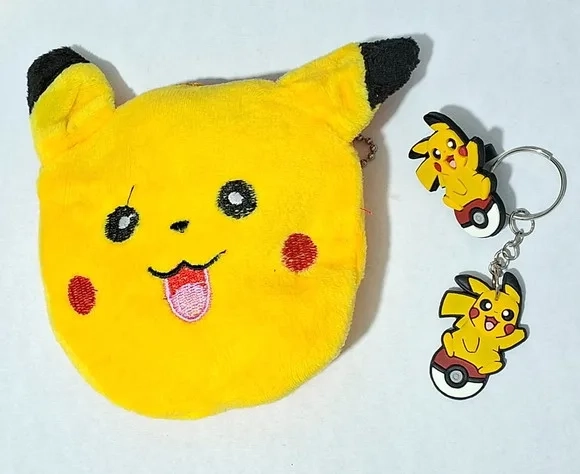 Kit Porta Moeda Chaveiro e Ponteira Pikachu Pokémon