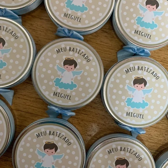 Lembrancinha Batizado com Mini Terço e Sabonete de Anjinho