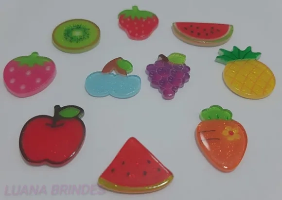 Aplique Frutas Variadas de acrílico - pct c/10 unidades