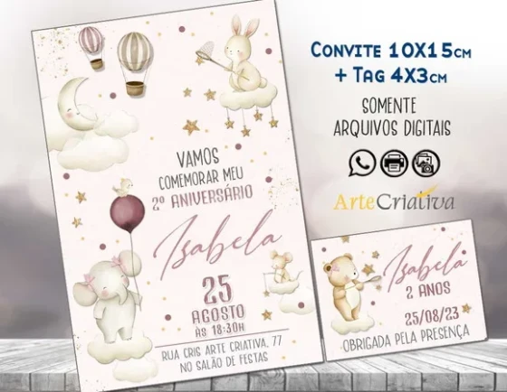 Convite Digital C/tag Festa Animais com Bexiga 3