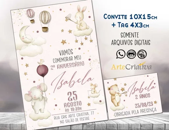 Convite Digital C/tag Festa Animais com Bexiga 3