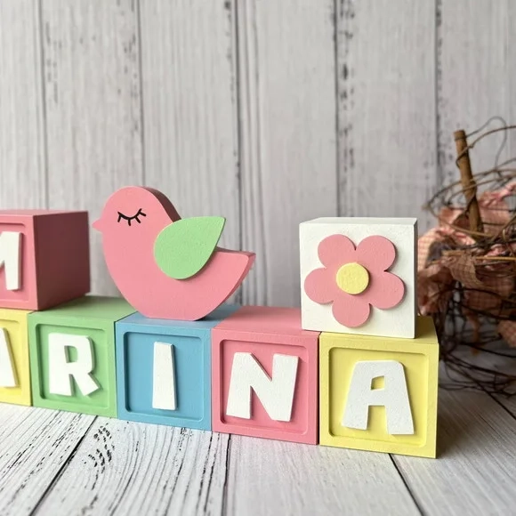 Decoração Bebê - Cubos 6x6cm Candy Ts + Passarinho