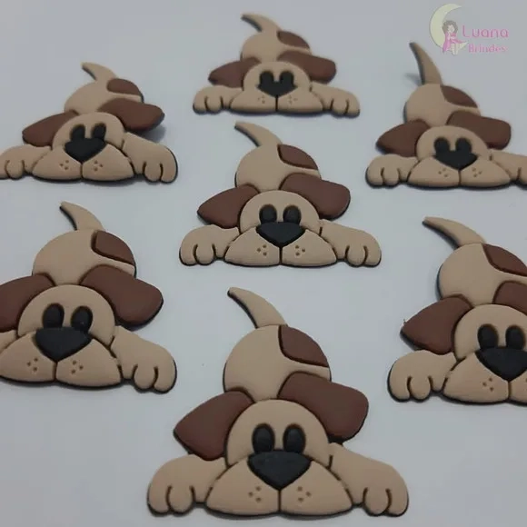 Aplique Cachorro Marrom de Borracha - Pct C/7 Unidades