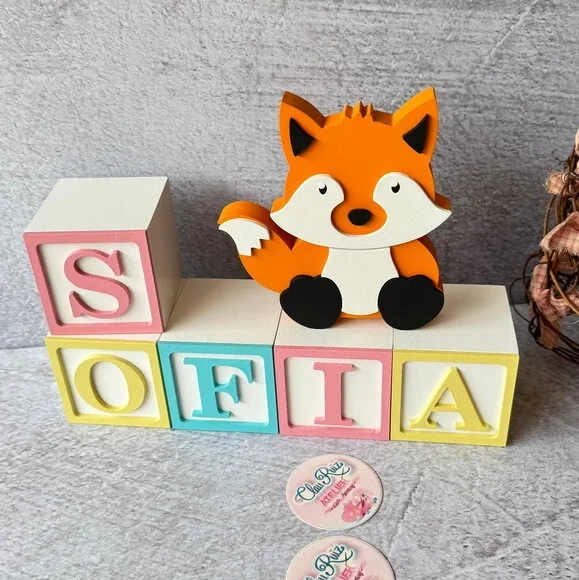 Cubos Decorativos de MDF para Quarto de Bebê e infantil -Tema Bosque Encantado - Raposinha