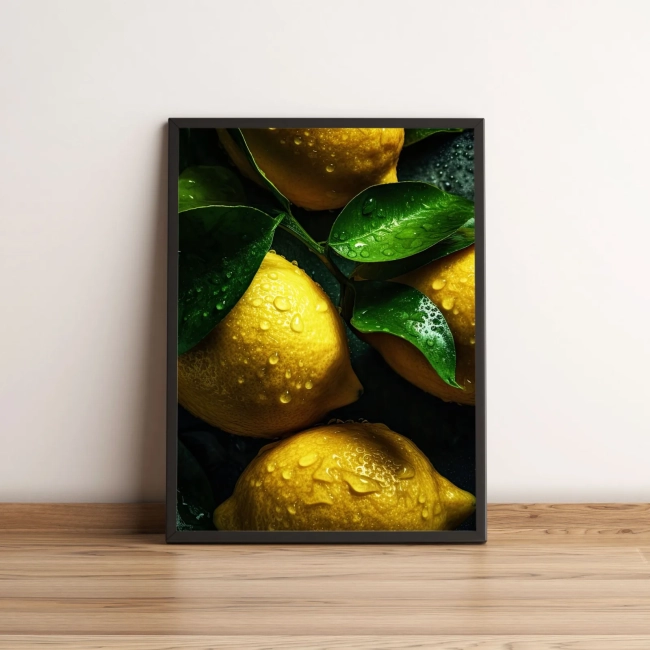 Quadro Decorativo com Limões Amarelos e Folhas Verdes 2172
