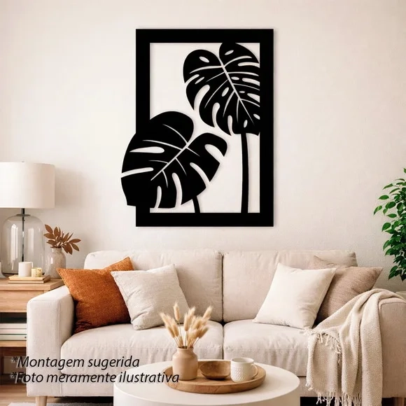 Quadro Decorativo Vazado Costela de Adão 3d Preto mdf