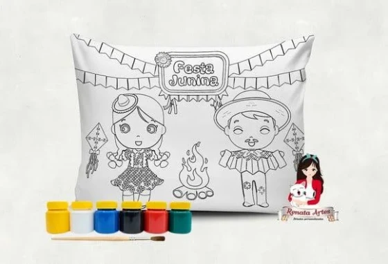Almofada com Tinta para Colorir Festa Junina