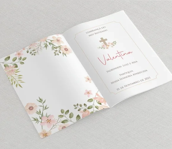 Lembrancinha Batizado Floral Vintage - Livrinho de Orações