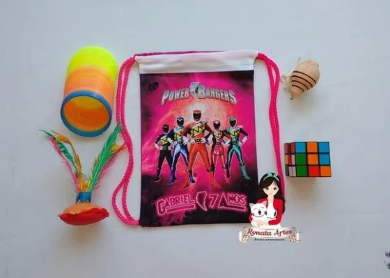 Mochila Brinquedos Retrô Tema Power Rangers Rosa