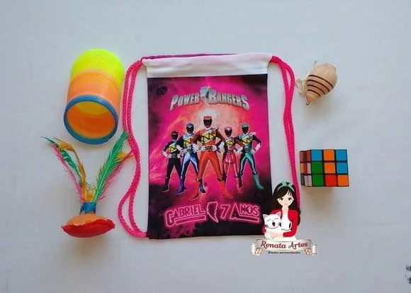 Mochila Brinquedos Retrô Tema Power Rangers Rosa