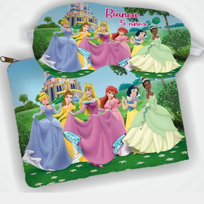 Kit Necessaire e Mascara Dormir personalizada para lembrancinhas das Princesash