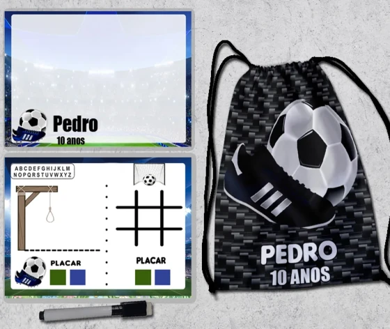 Kit Mochila e Lousa Magica para lembrancinhas de Futebol