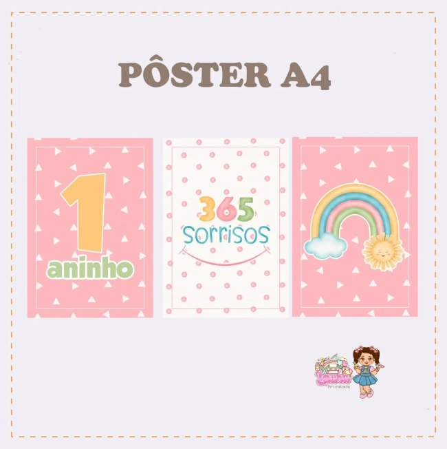 Kit Festa Só Um Bolinho 365 SORRISOS ROSA - Decoração de Festa