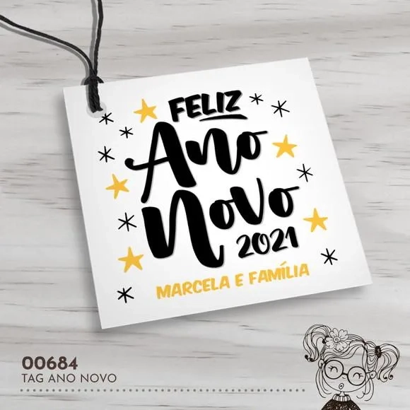 Tag Quadrada Feliz Ano Novo - 00684