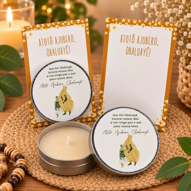 81 unidades de Vela Aromática na latinha Personalizada, Omolu e Obaluaê - Orixás e Entidades, fazemos qualquer tema.