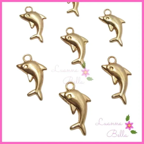 Pingente de Metal Golfinho Dourado - Pct c/10 unids