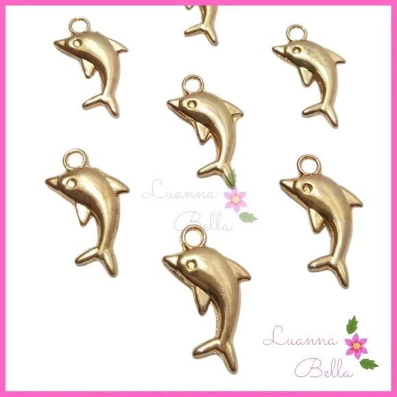 Pingente de Metal Golfinho Dourado - Pct c/10 unids