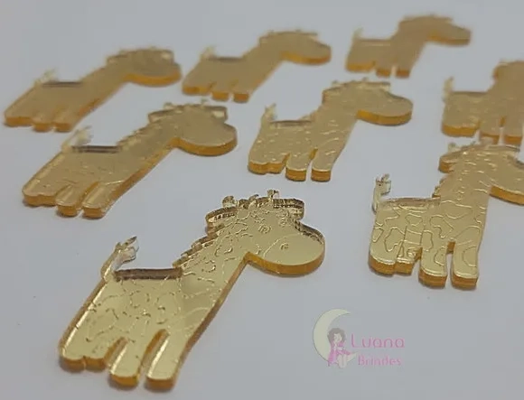 Aplique Girafa Acrílico Espelhado Dourado -pct c/7 unid