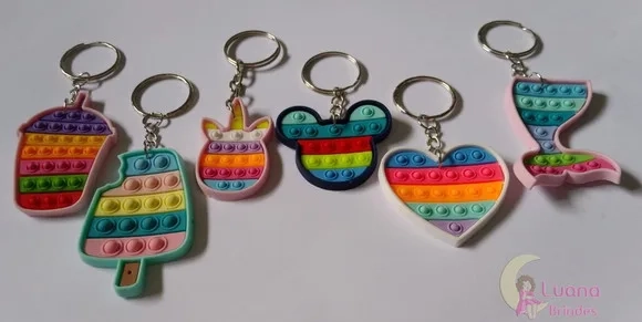 Chaveiros Pop It Fidget Variados de Borracha - pct c/4 unid